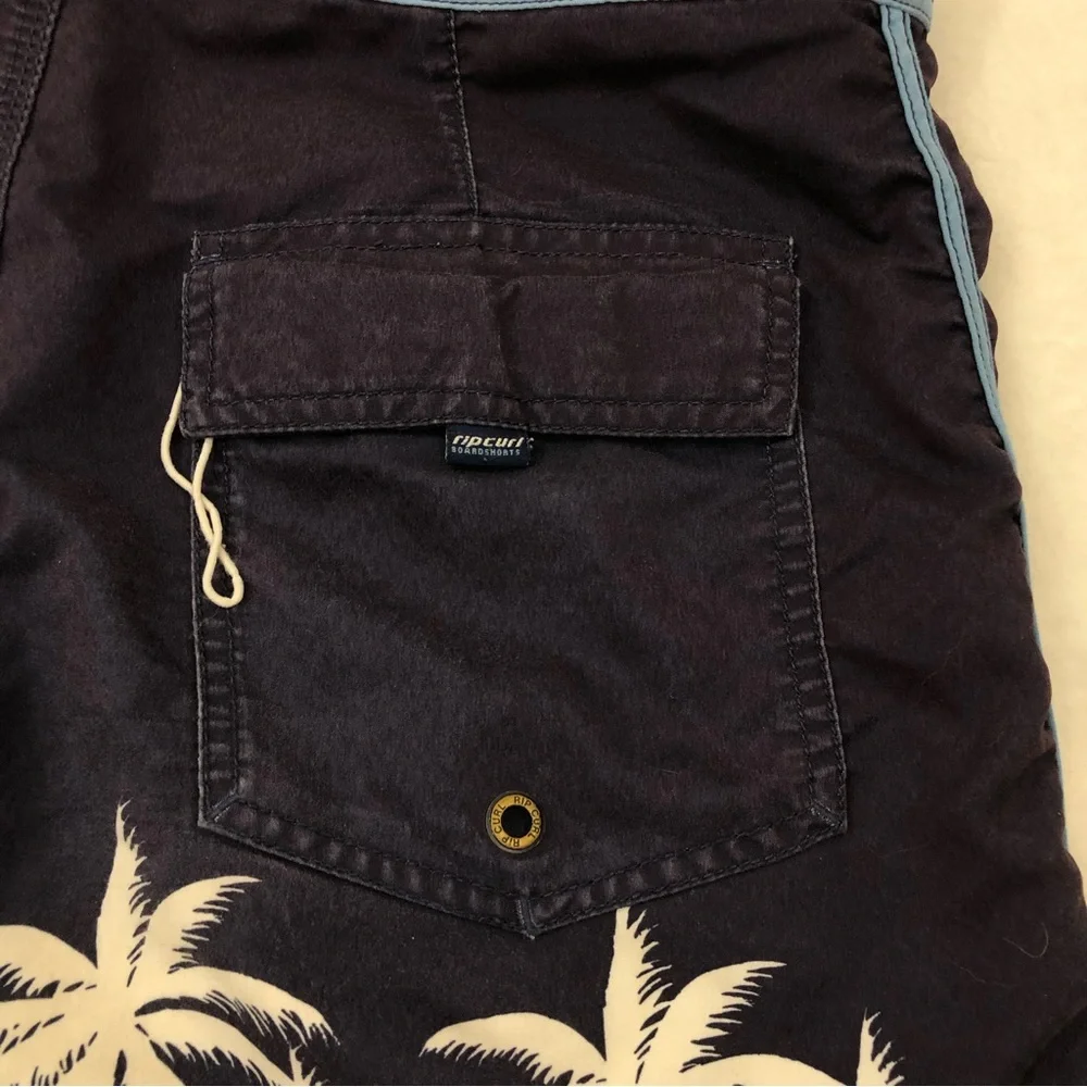 Rip Curl Surf Navy Blue Hawaiian Beach Palm Trees Swim Trunks Boardshorts Men 33